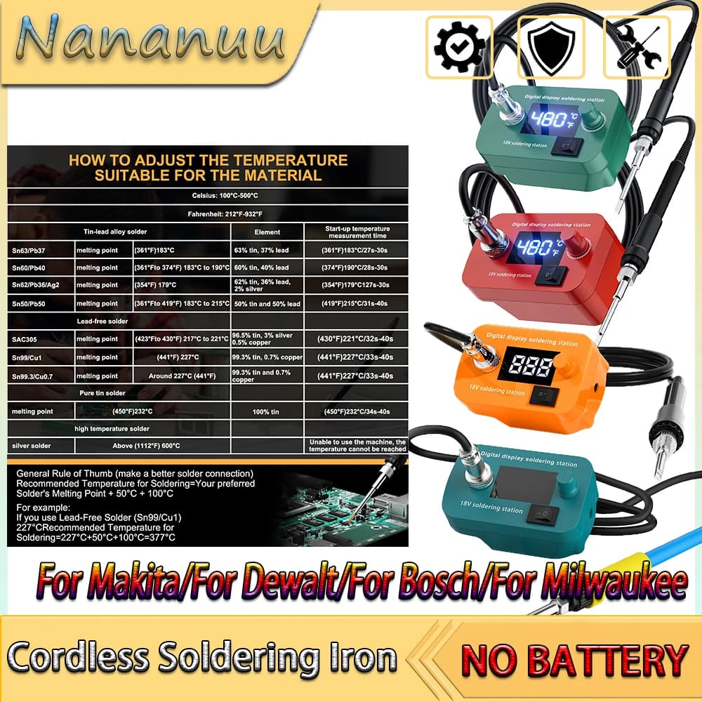 Nananuu Kabelloser Elektrischer Lötkolben Einstellbare Schweißpistole Reparaturwerkzeug Für Makita/Für Dewalt/Für Bosch/Für Milwaukee