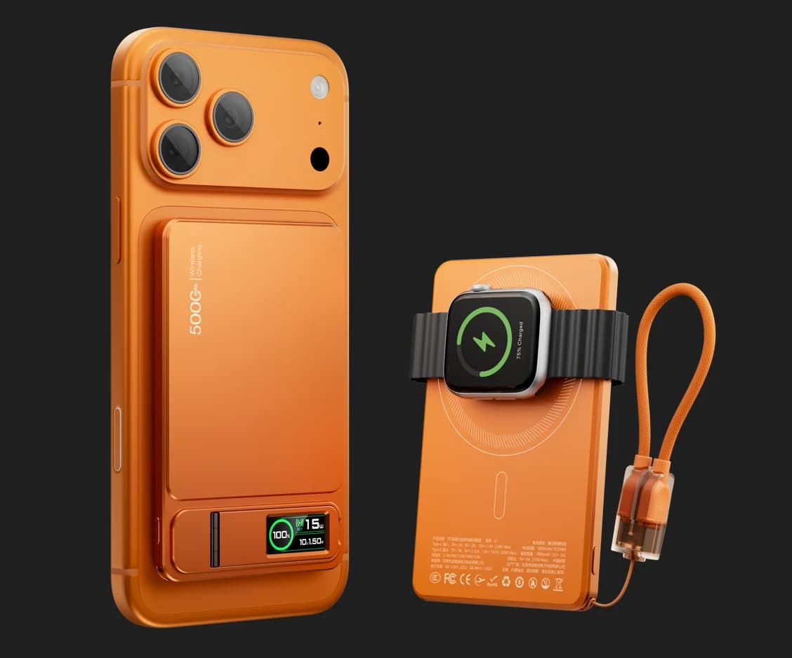 3-in-1 magnetische Powerbank 15 W kabelloses Schnellladen mit intelligentem TFT-Bildschirm, externer Akku für iPhone 12–17 Uhr Airpod