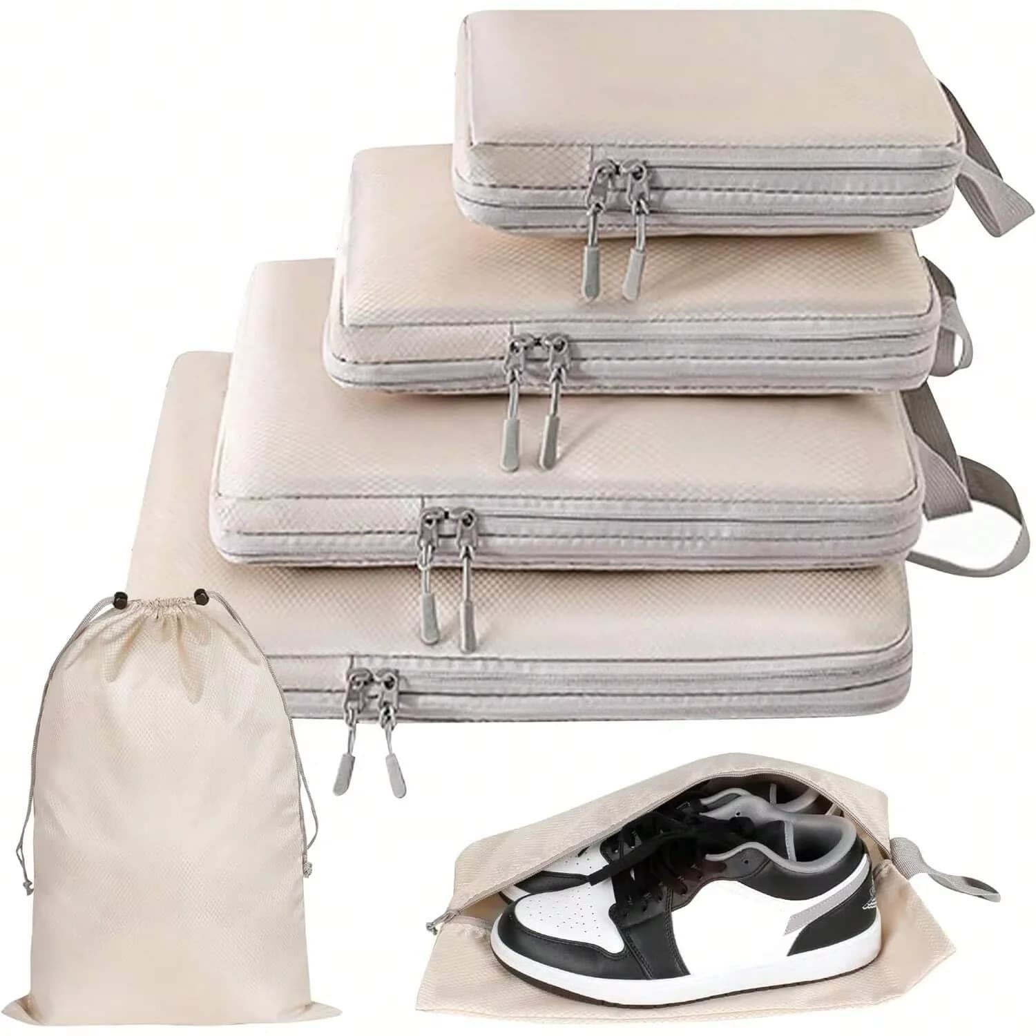 4/6 Stück komprimierbare Verpackung Reise-Aufbewahrungstasche Würfel wasserdichter Koffer Nylon tragbar mit Handtasche Gepäck-Organizer Ryanai