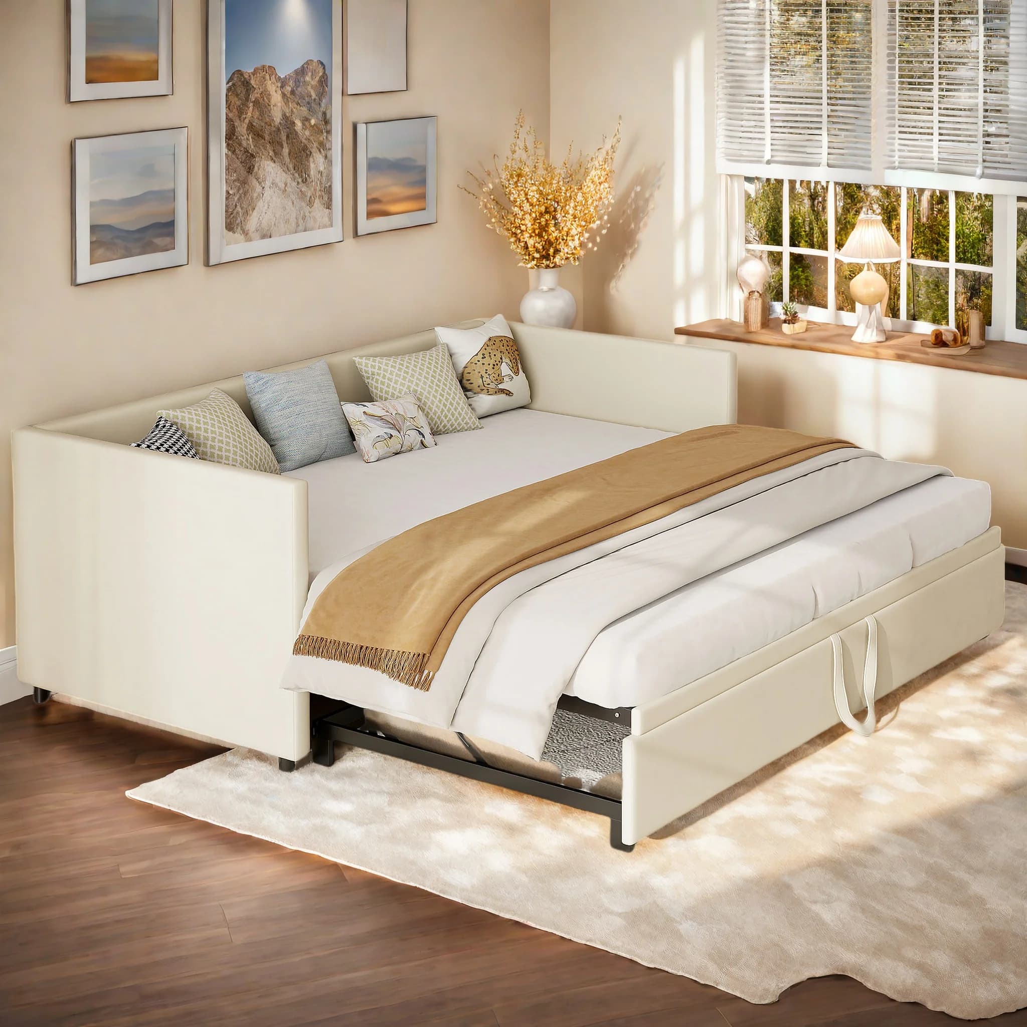 Fangange 2-in-1-Tagesbett, gepolstertes Bett, ausziehbares Polstersofa mit Lattenrost, 90/180 cm, multifunktionaler Samtstoff, ohne Matratze
