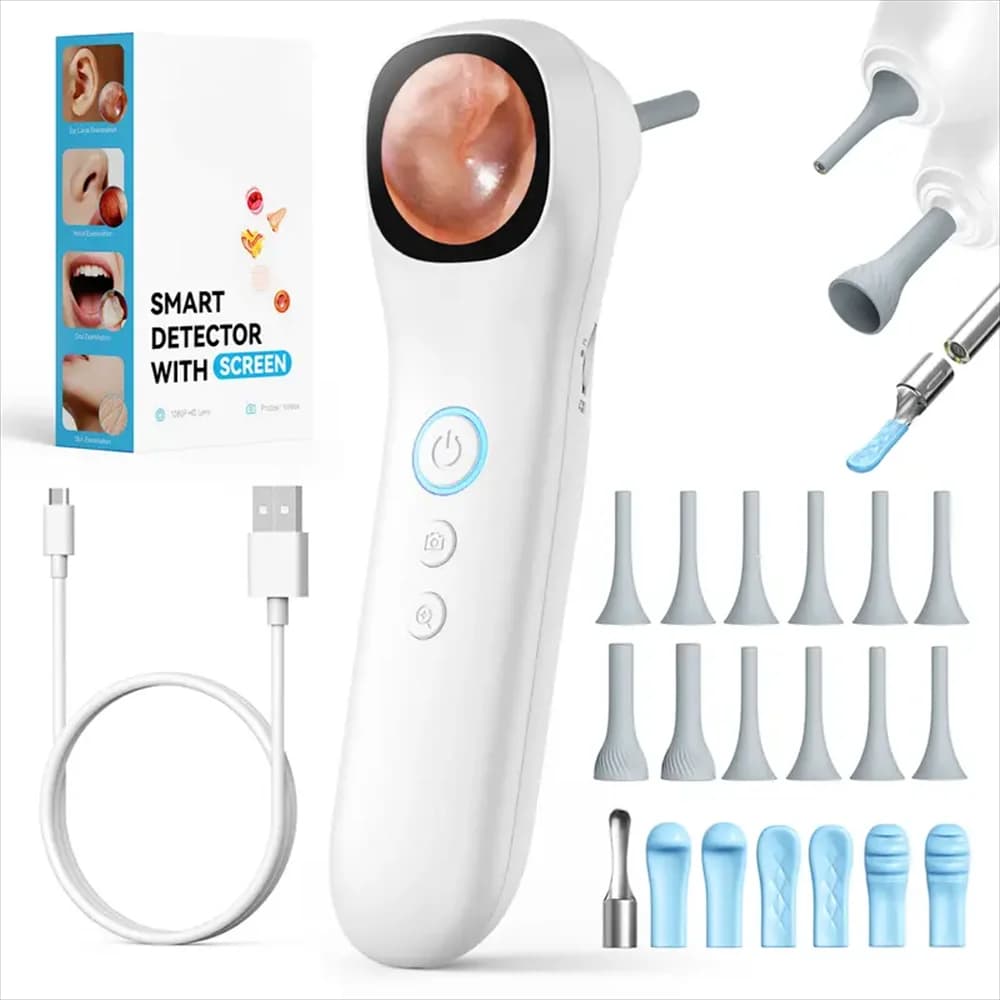 5-in-1-Smart-Detektor mit Bildschirm, 1080P HD-Ohrkamera, inklusive Ohrstöpsel-Set und sechs Ersatzspitzen, 12 zusätzliche Inspektionsköpfe