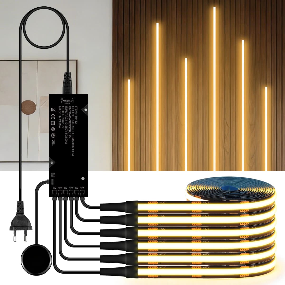 Touch Dimmbare Schwarz PCB LED Streifen Licht COB Band Für Walnuss Akustische Holz Lamellen Gitter TV Hintergrund Wand Panel Schrank Dekor