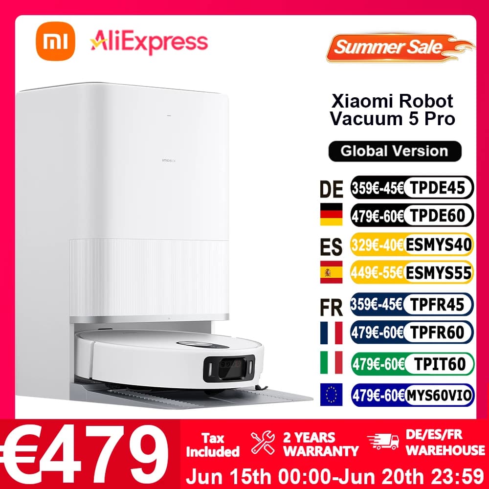 Globale Version Xiaomi Robot Vacuum 5 Pro (X20+-Upgrade) AI-Kamera-Identifizierung 200 Arten von Hinderniserkennung Heben und niedrigen LDS reinigen