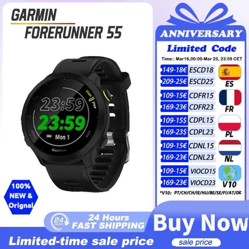 Garmin Forerunner 55 Garmin-Uhr GPS-Laufuhr mit täglich vorgeschlagenen Trainingsprogrammen Bis zu 2 Wochen Akkulaufzeit Smartwatch