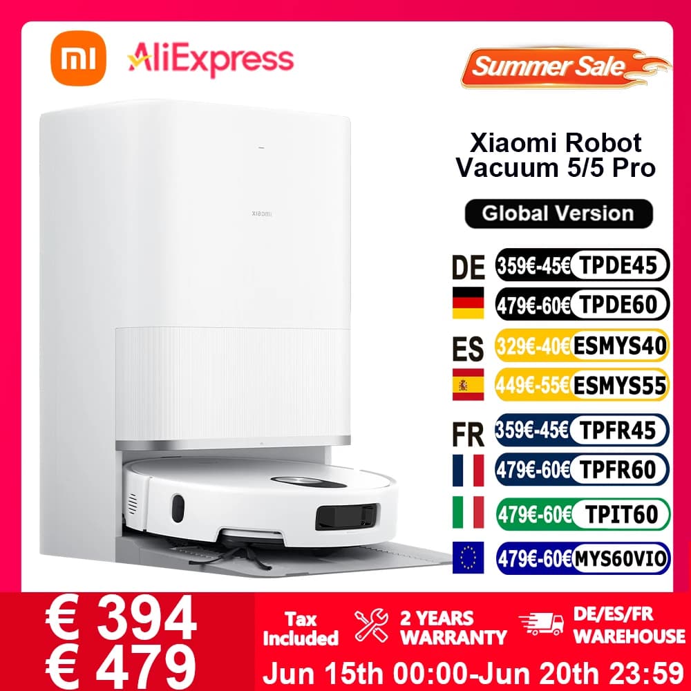 Xiaomi Robot Vacuum 5/5 pro Globale Version, intelligente Sprachsteuerung, 20.000 Pa, stärkste Xiaomi-Saugkraft, pläumt den Reinigungspfad, erhöht