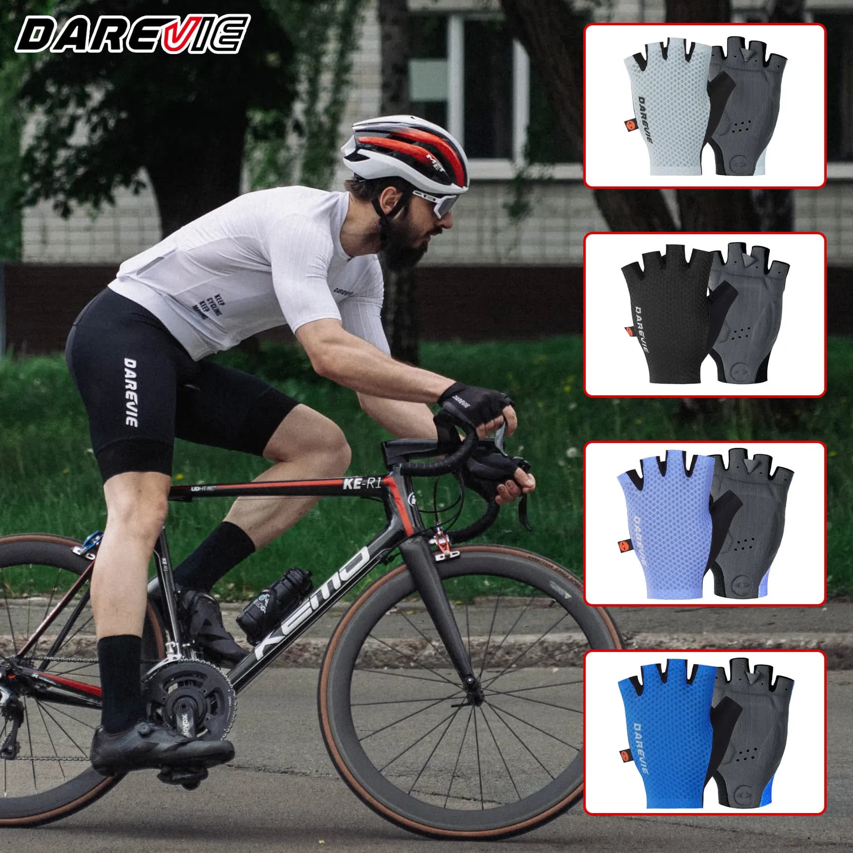 DAREVIE Herren Fahrradhandschuhe Italien ELASTIC INTERFACE TEAM PALM 80 KG/m³ Polsterung Rutschfeste Stoßdämpfende Sporthandschuhe