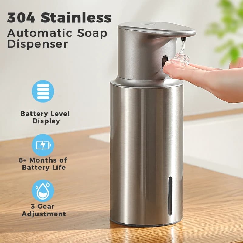 480ml Küchenseifenspender Automatischer Sensor Händedesinfektionsmittel-Spender Intelligenter Elektrischer Körperwaschseifenspender 304 Edelstahl