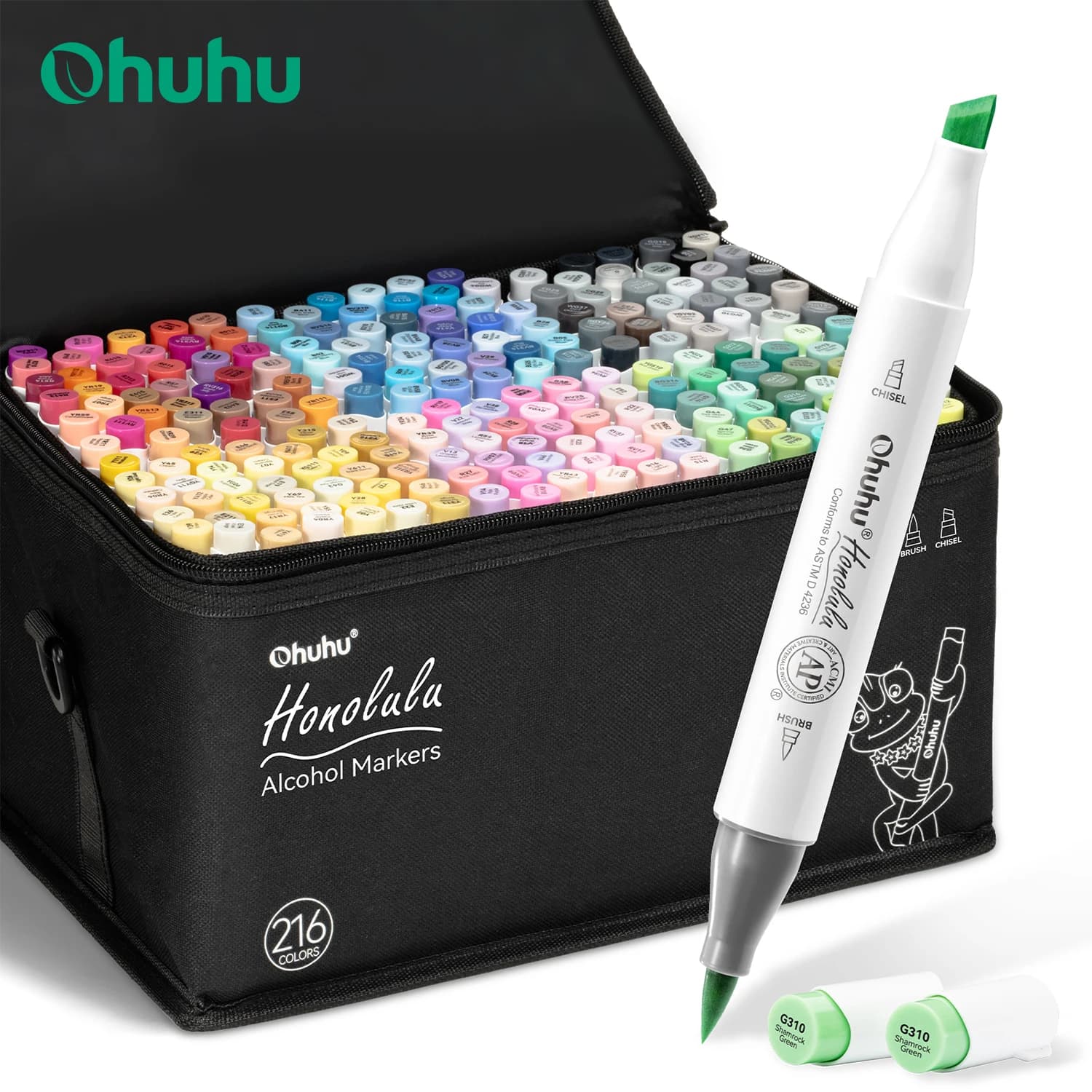 Ohuhu Honolulu 216 Farben Markierungsstift-Set, Alkohol-Kunstmarker, nachfüllbar, Doppelspitzen, Skizzieren, Zeichnen, Manga, Schule, Kunstbedarf