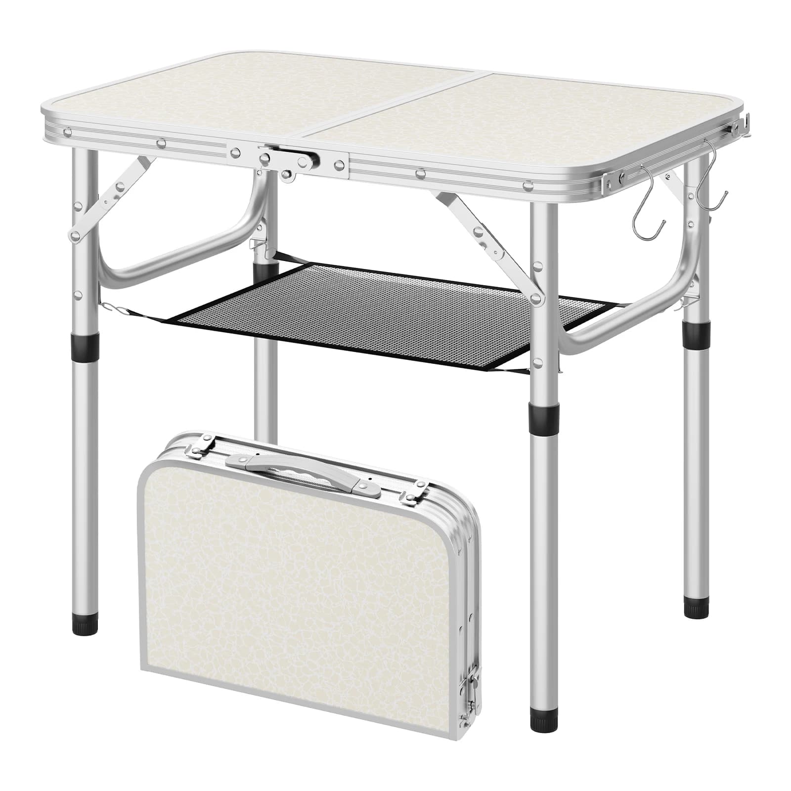 WOLTU Höhenverstellbarer, klappbarer Campingtisch mit Aufbewahrungsnetzhaken, Aluminiumrahmen, tragbarer Outdoor-Tisch für Garten, Picknick, Grillen