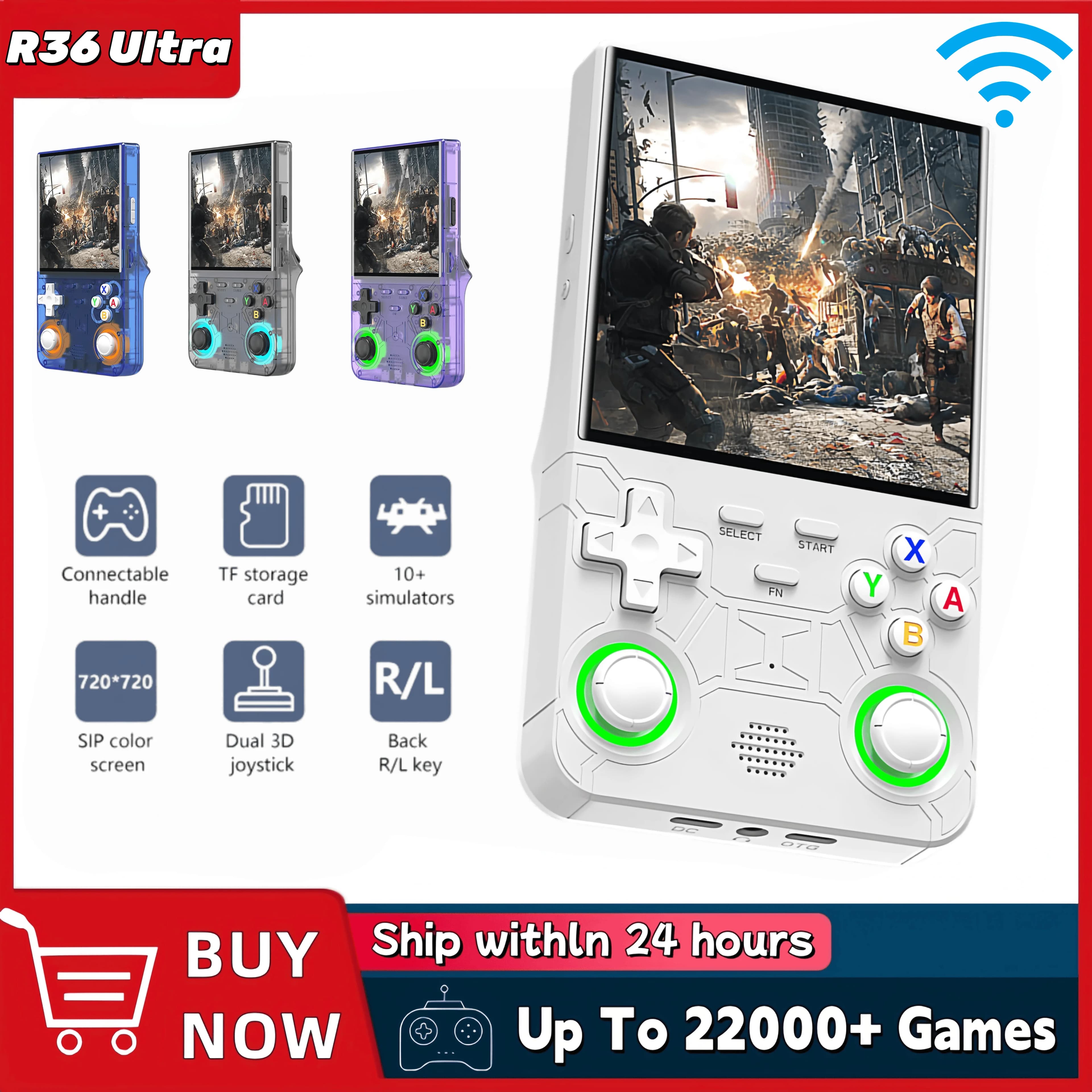 R36 Ultra Handheld WIFI Game Player 4 Zoll IPS Bildschirm Open Source Retro Video Player 64G/128G Speicher bis zu 20000+ Spiele
