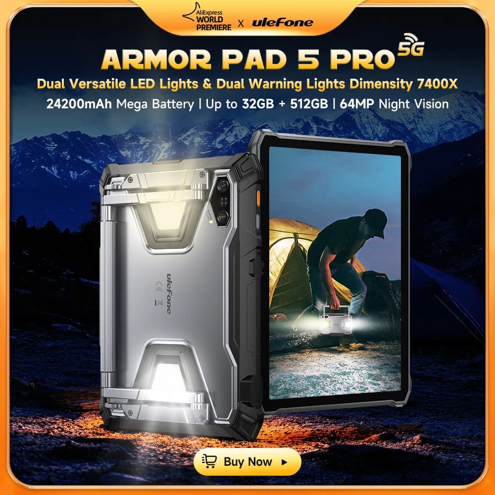 Ulefone Armor Pad 5 Pro 5G Robustes Tablet 24200mAh Android 15 Tablet 12GB+20GB RAM, 512GB ROM 64MP 120W GPS NFC