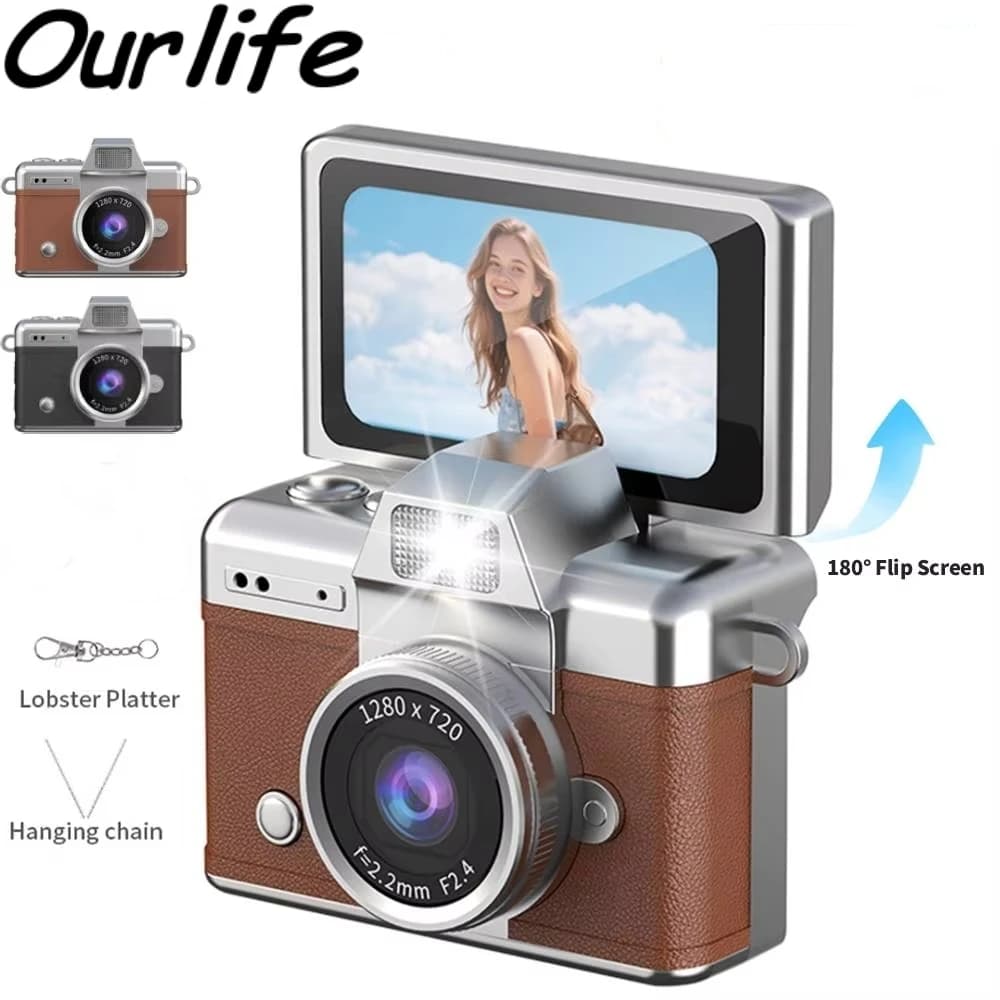 Ourlife Daumen-Schlüsselanhänger-Kamera 1,47 Zoll Klappbildschirm Retro CCD Mini Digitalkamera HD Sehr Kleine Videokamera Videorekorder
