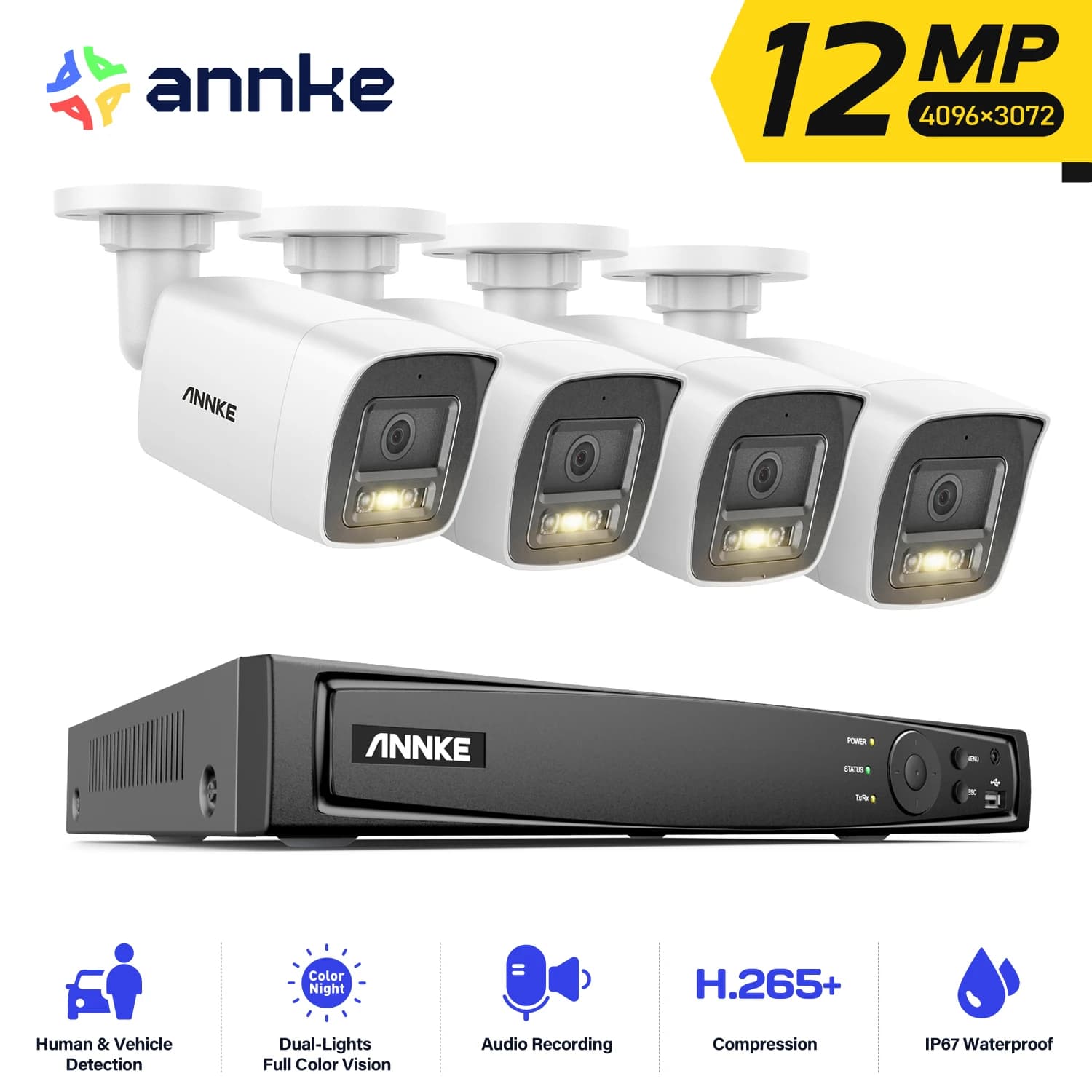 ANNKE 4K POE Videoüberwachungssystem 8CH NVR mit 8MP 12MP Sicherheitskameras CCTV Kit Audioaufnahme IP-Kamera Zwei-Wege-Audio