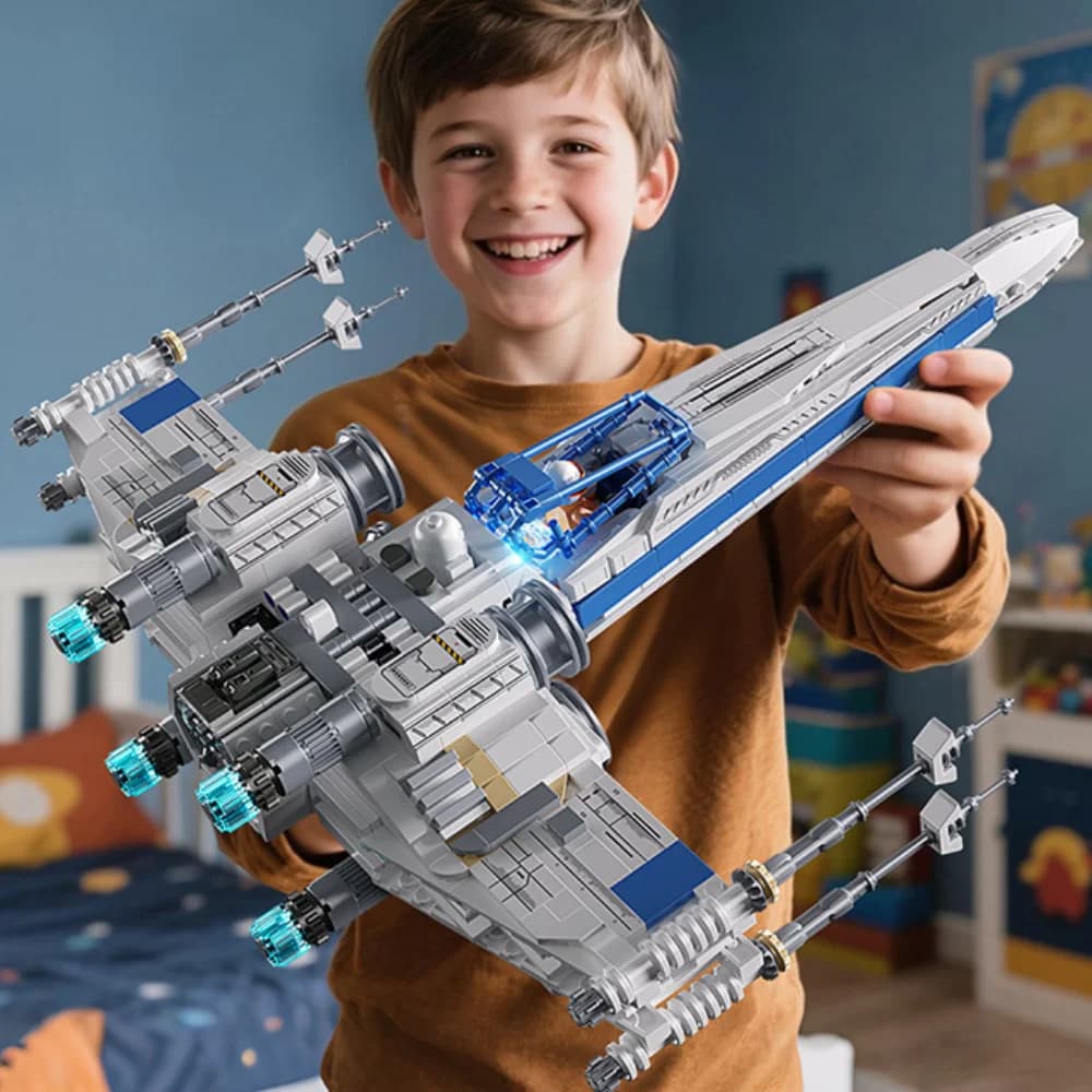 TOYLINX X-Wing Space Fighter Bausteine Set LED Leuchten Konstruktionsspielzeug Mechanisches Weltraumfahrzeug mit Pilotsteinen Geschenke