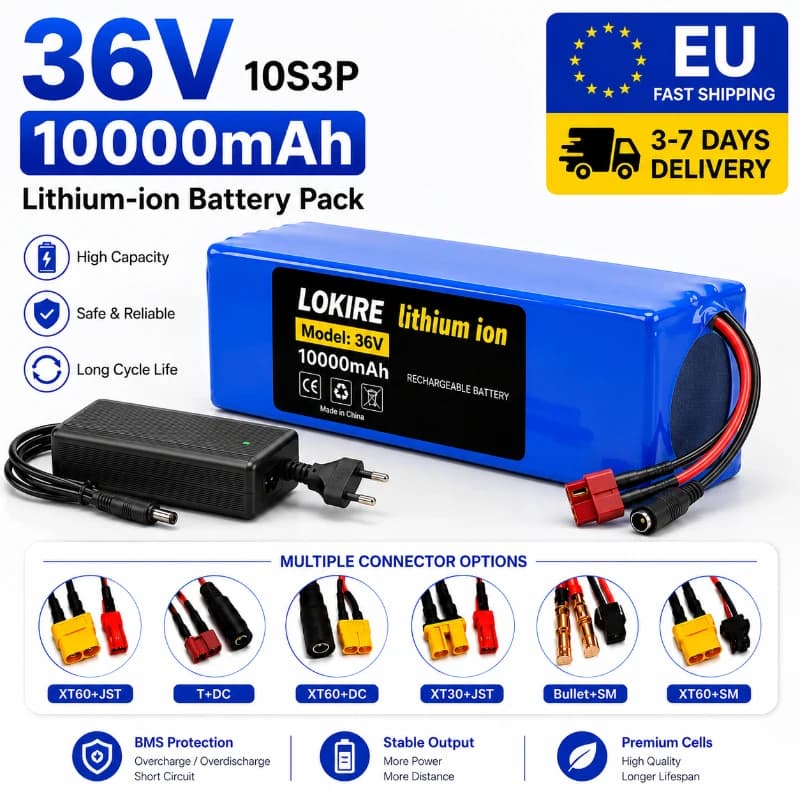 36V 10Ah Lithium-Akku 10S3P 18650 Wiederaufladbarer Li-Ionen-Akku für Elektroroller E-Bike MTB Fahrrad 1000W Motor Ersatzakku mit intelligentem