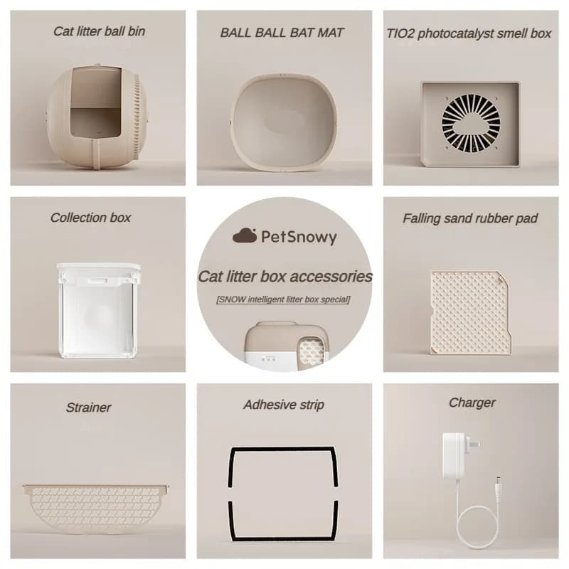 Petsnowy Cat WC kompletter Zubehörsatz WC-Box/Matte/Filtern etz/Gummist reifen/Ladegerät/Katzenstreu Ball fach