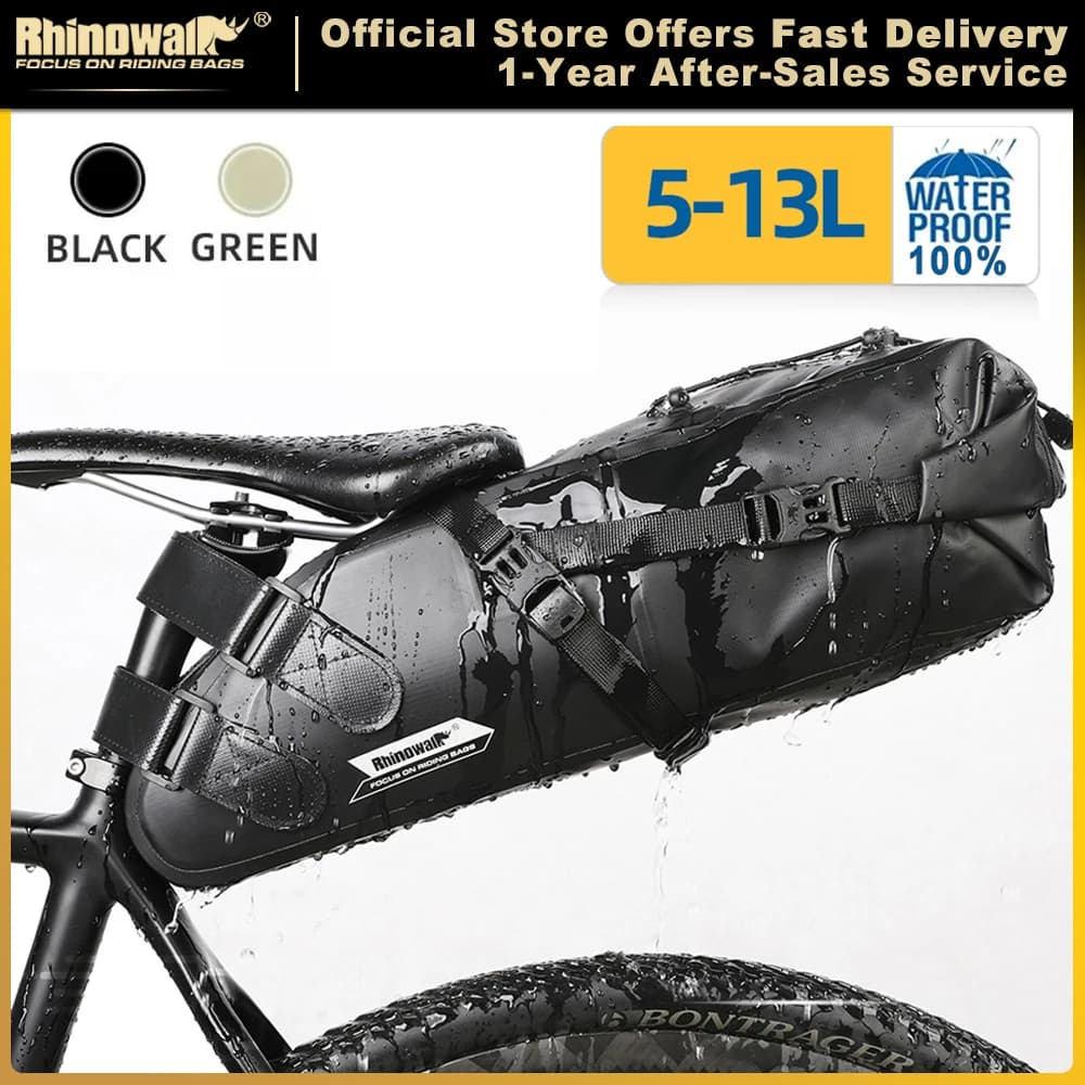 Rhinowalk Fahrrad-Satteltasche, wasserdicht, 5 l–13 l, großes Fassungsvermögen, faltbare Hecktasche, reflektierend, Radfahren, MTB,