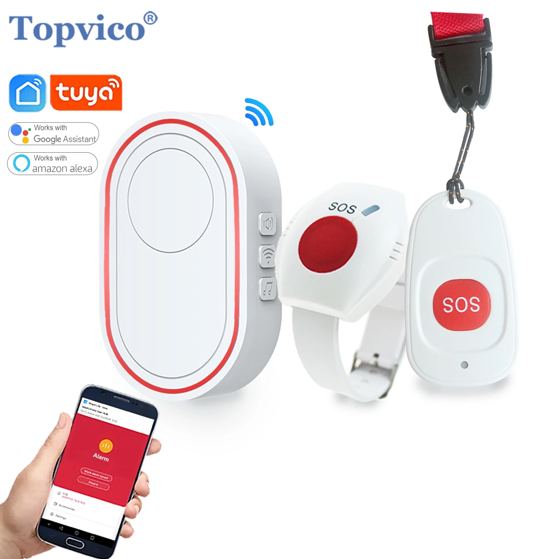 Topvico Tuya Notfall-Panikknopf WLAN für Senioren Alarm-SOS-Armband Drahtloser Pflegepersonal-Pager Uhr Senioren-Rufsystem Sturz-Alarm