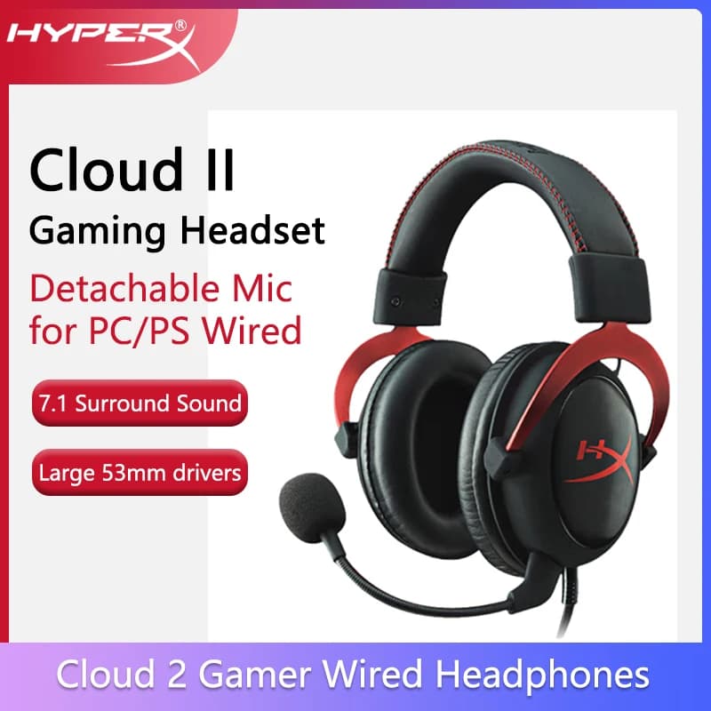HyperX Cloud II Gaming Headset Hi-Fi 7.1 Surround Sound/Abnehmbares Mikrofon/USB-Soundkarte für PC PS Cloud 2-Gaming-Kopfhörer mit Kabel