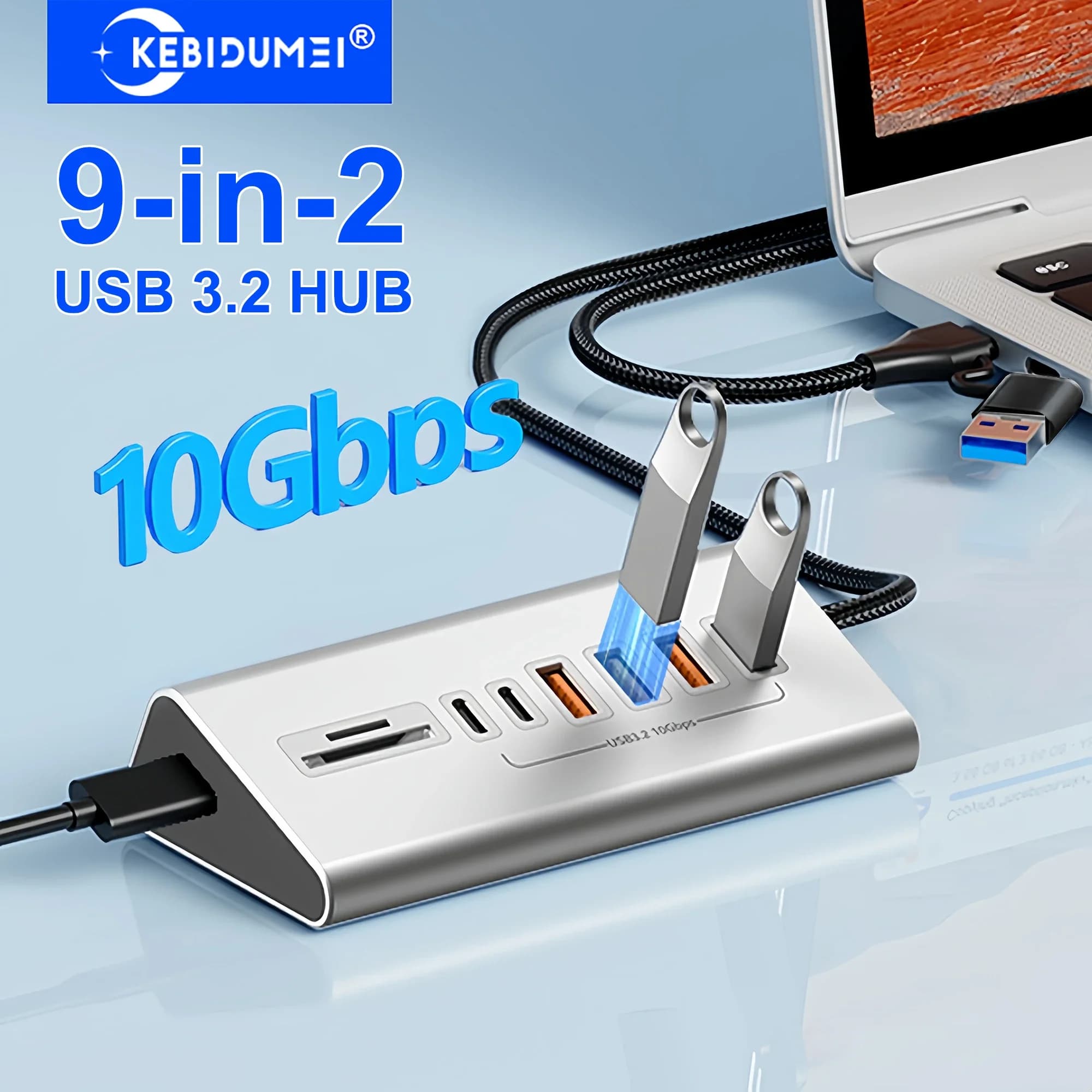 10 Gbit/s USB 3.2 Dockingstation USB Hub Typ C Splitter mit Kartenleser Aluminiumlegierung Multi 8/9 Ports Schalter für PC Laptop