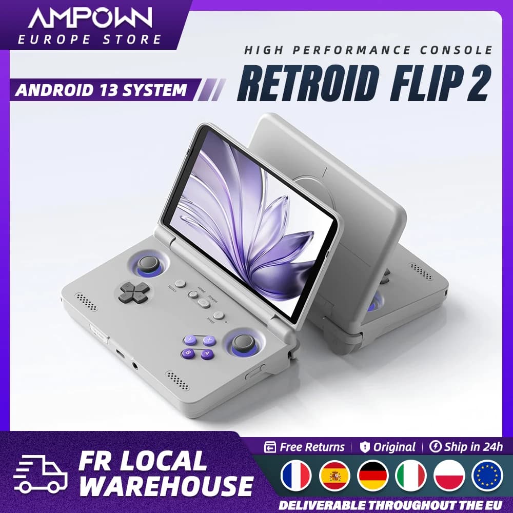 Retroid Pocket Flip2 Handheld-Spielekonsole, 5,5 Zoll AMOLED-Bildschirm, Videoausgang, MTK, Snapdragon-Prozessor, Lüfter, Kühlung, schnelles