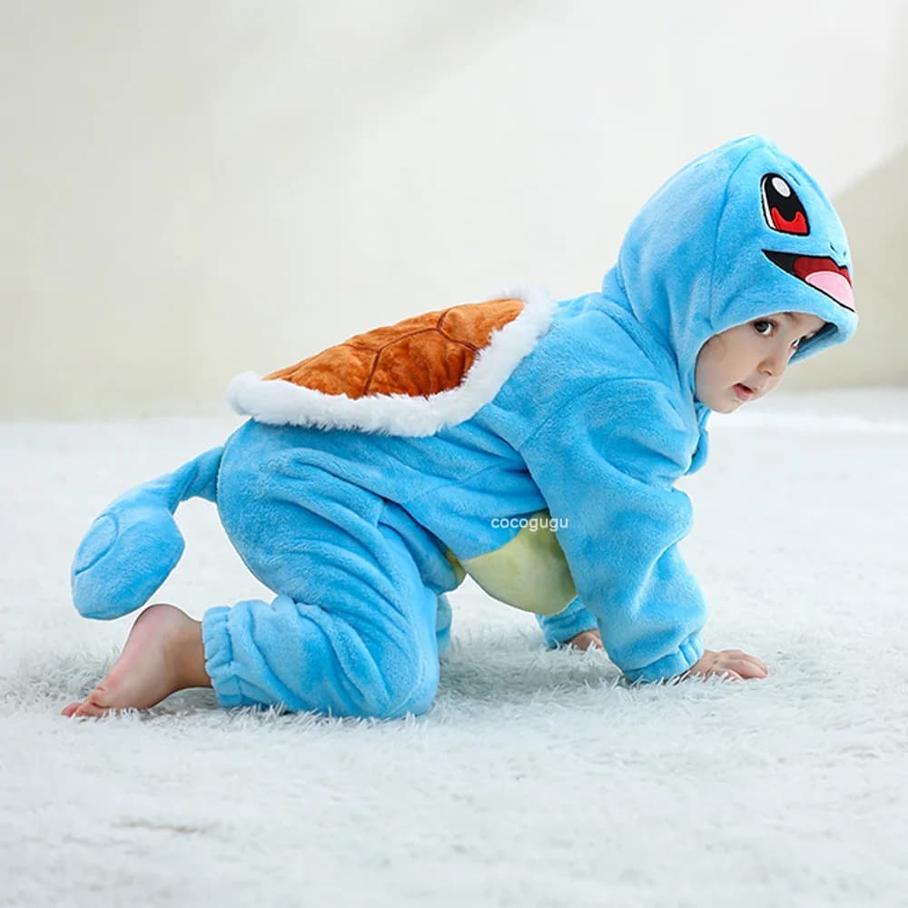 Jungen Mädchen Squirtle Kostüm 0-3 Jahre Babyspielanzug Anime Pokemon Cosplay Kigurumi Blau Niedlicher Pyjama Onesie Halloween Tierkleidung