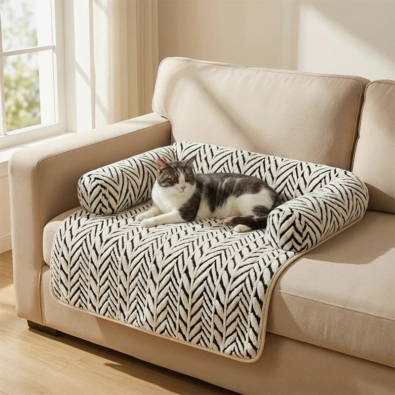 Haustier-Sofabettmatte mit Seitenkissen, weiche, flauschige Sofaschutzmatte, rutschfeste Hunde- und Katzenbett-Schlafunterlage für kleine und