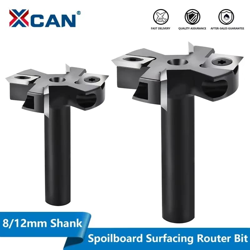 XCAN Fräser 4-Schneidig Spoilboard-Oberflächenfräser 8-12mm Schaft Holzplanfräser Hartmetall-Einlageplatte zur Flächenbearbeitung