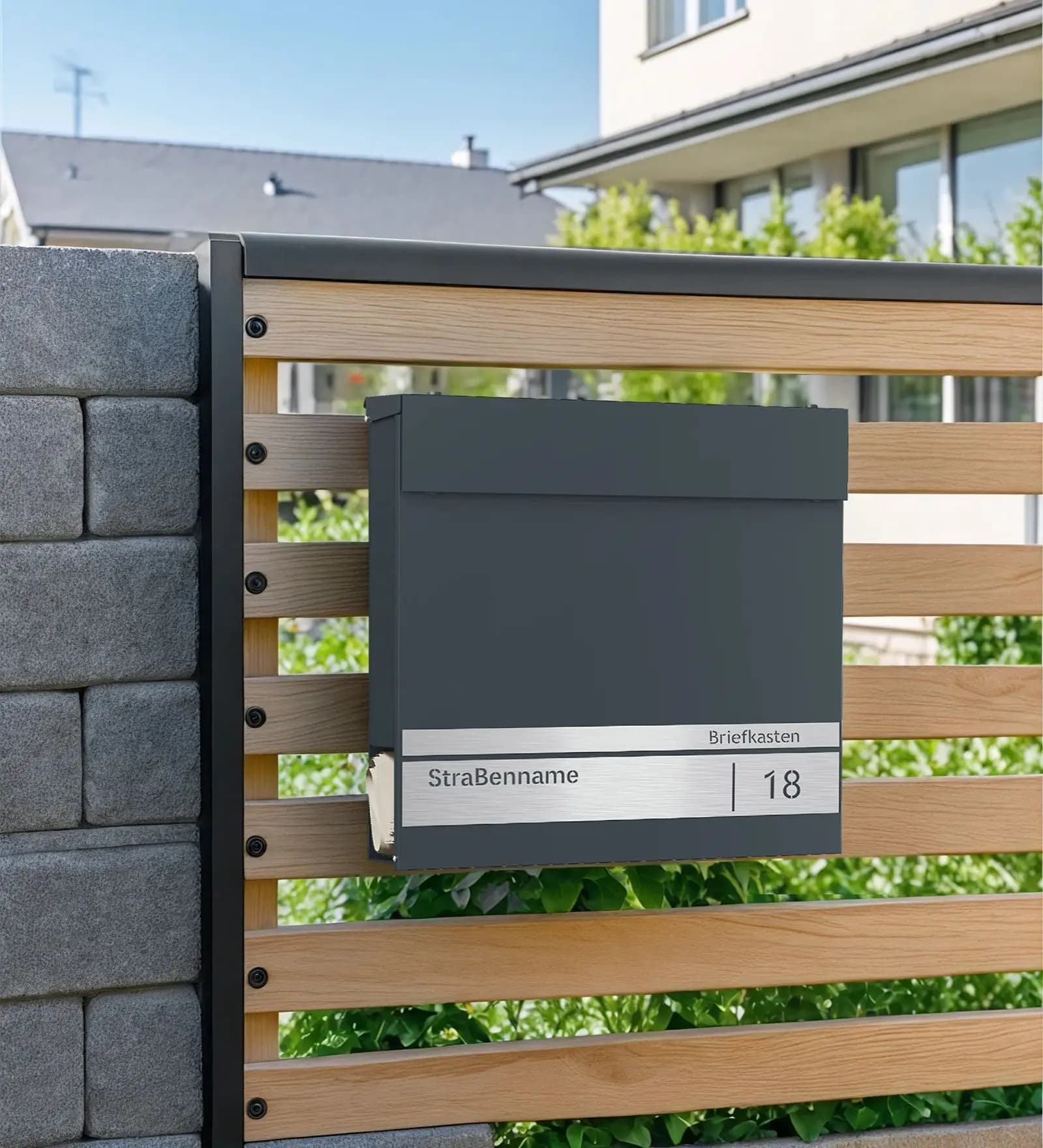 SONGMICS Postkasten, Namensschild und Hausnummernschild, mit Schloss, Zeitungsfach, dunkelgrau