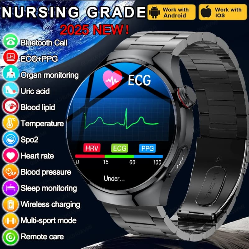 2025, neue Smartwatch in Krankenpflegequalität, Blutsauerstoff, Blutlipid, Harnsäure, EKG + PPG, Körpertemperatur, Bluetooth, Anruf, Gesundheit,