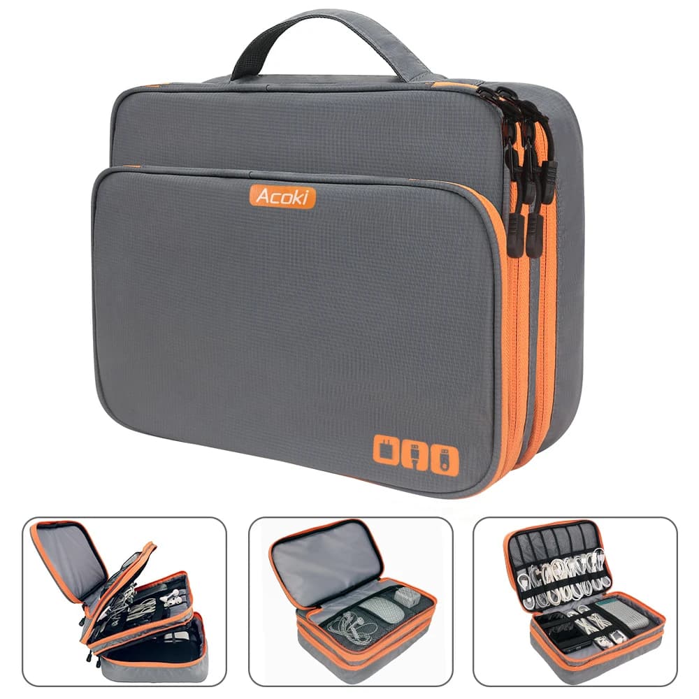 Mehrschichtiger Organizer für elektronische Zubehör, Aufbewahrungshandtasche mit Vordertasche, Reisekabel-Organizer, großes Fassungsvermögen für