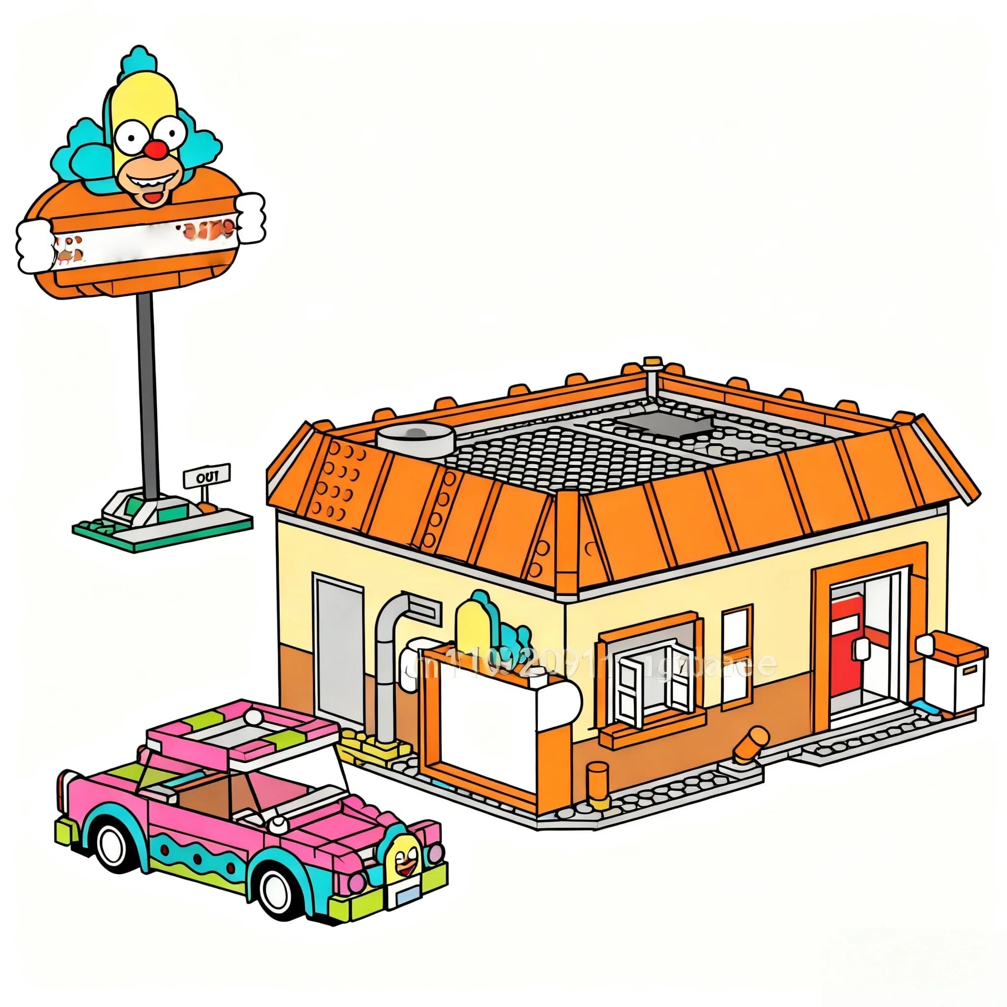 Lager 1635-teilige MOC City Krusty Hamburg-Bausteine, geeignet für Weihnachtsgeschenksets für Kinder