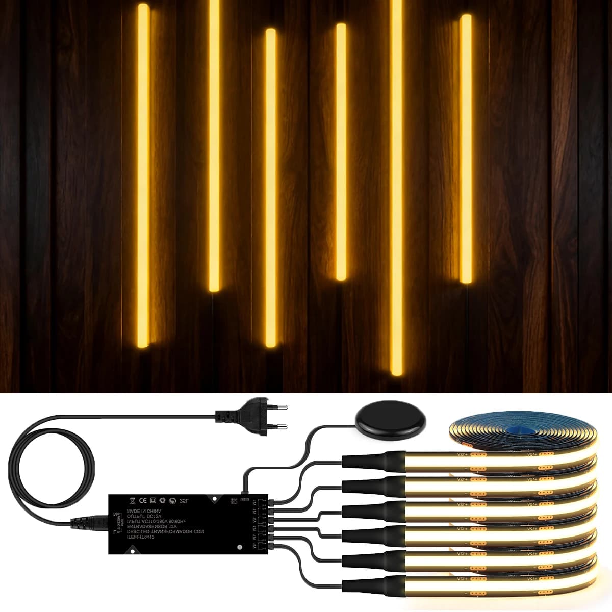 12V Akustische Wandpaneel-Dekorlampe Mehrfarbig Dimmbar Schwarze PCB COB Lichtleiste mit Touch-Schalter, für TV-Schrank-Hintergrundbeleuchtung