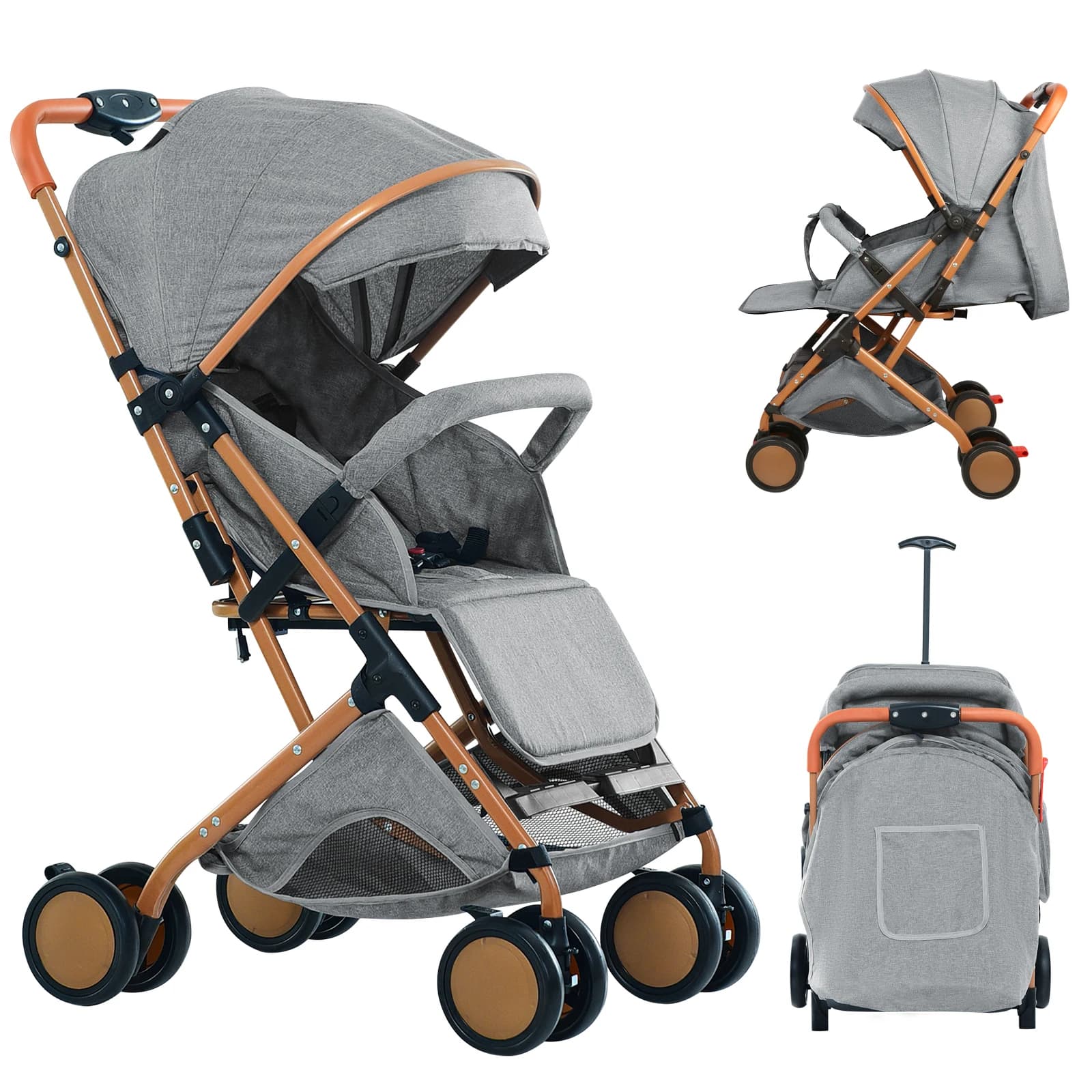 Kinderwagen, Trolley mit Moskitonetz, bis zu 20 kg, mit Aufbewahrungskorb, 4 Räder, faltbarer Kinderwagen, tragbarer Haustierkinderwagen