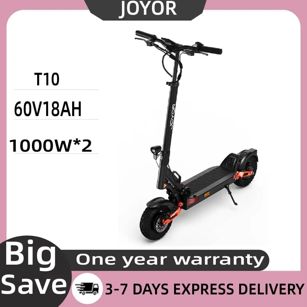 JOYOR T10 Erwachsenen-Elektroroller mit Doppelmotor 1000W, 60V18AH Akku, Geländetauglich, 10-Zoll-Reifen, Faltbarer E-Scooter für Offroad-Einsatz
