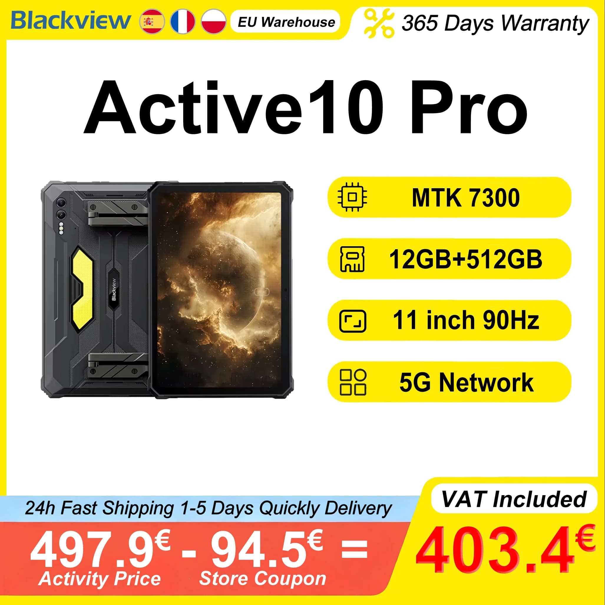 Blackview Active 10 Pro Robuste Tablets 11" FHD 5G Netzwerk MTK 7300 12 GB RAM 512 GB ROM 30000 mAh Akku 108 MP Kamera