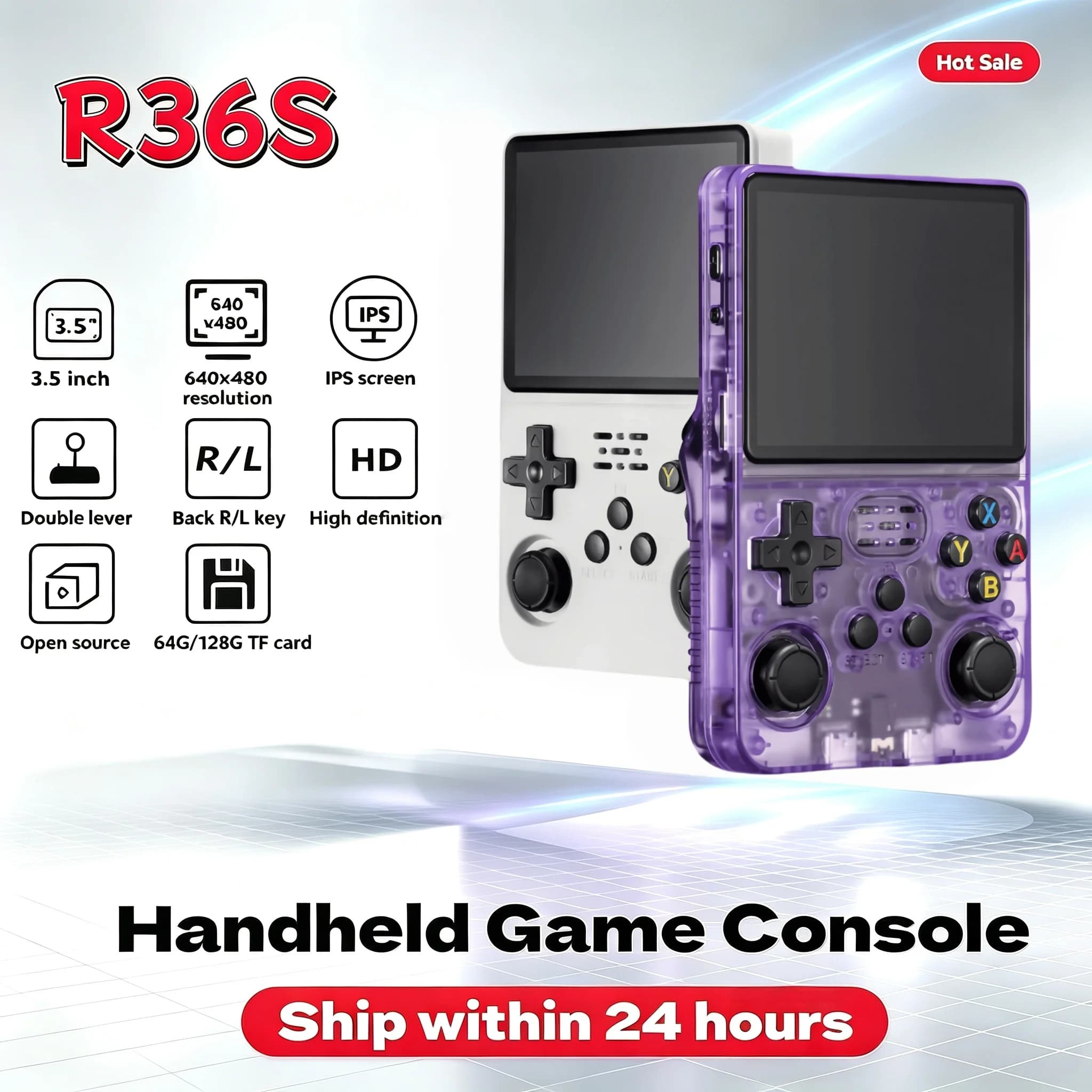 Retro R36S Handheld-Videospielkonsole 3,5 Zoll IPS-Bildschirm 128GB Spiele Tragbarer Taschen-Player Linux-System