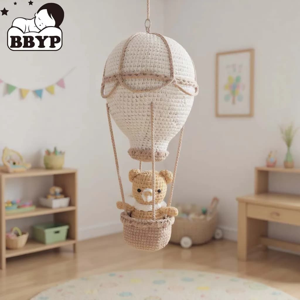 Handgefertigte Häkel-Wanddekoration Heißluftballon, Makramee Kinderzimmer Boho Raumdekor, Geburtstagsgeschenk für Kinder, Mädchenzimmer Dekoration