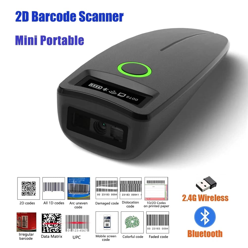 2D Barcode Scanner Mini 2,4G Wireless Bluetooth Handheld Tragbare 1D 2D QR Code Daten Matrix PDF417 Reader mit Speicher Funktion