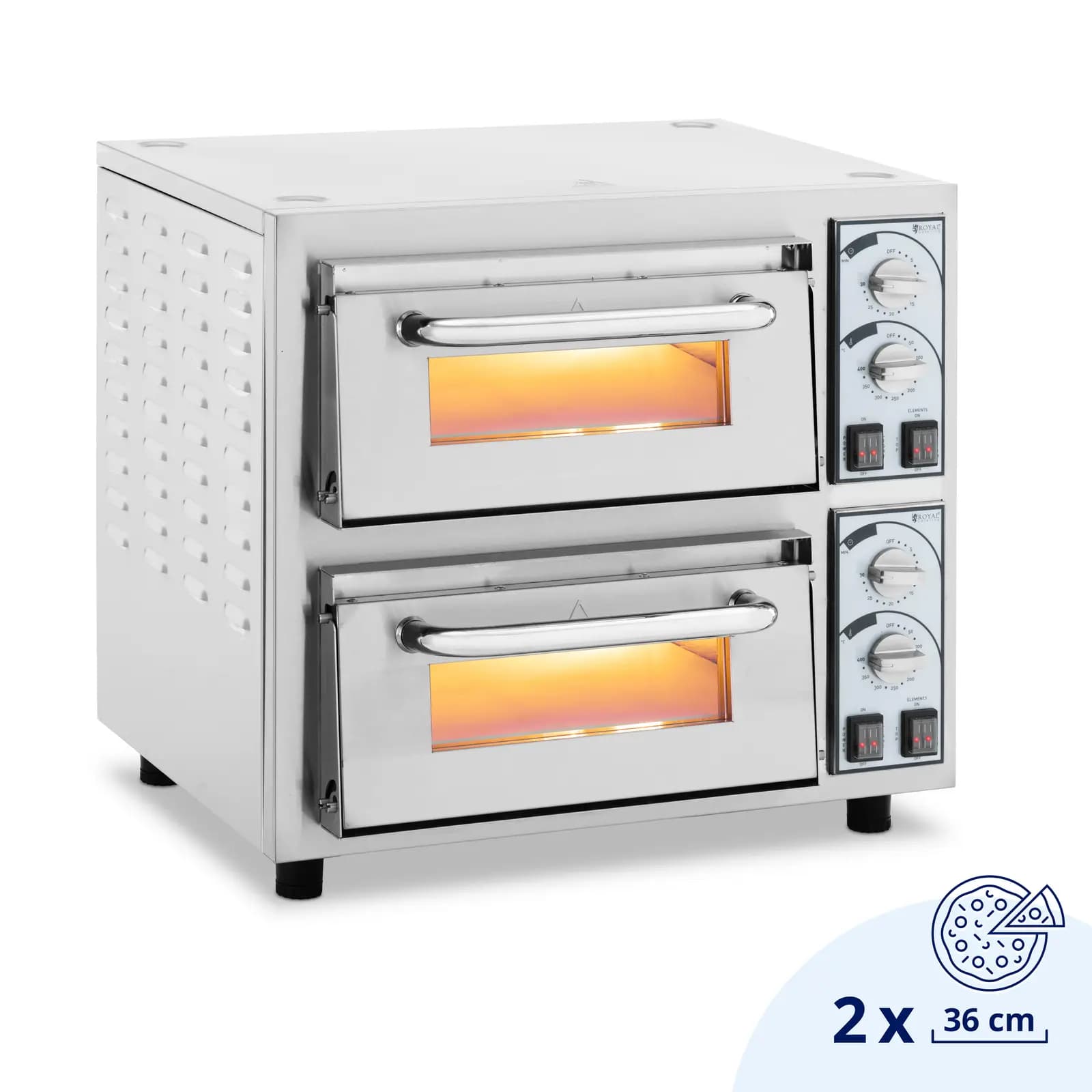 Elektro-pizzaofen 1+1 x 35 cm 2 Kammern 4400 W 230 V Manuell Feuerfester Stein Royal Catering -  by