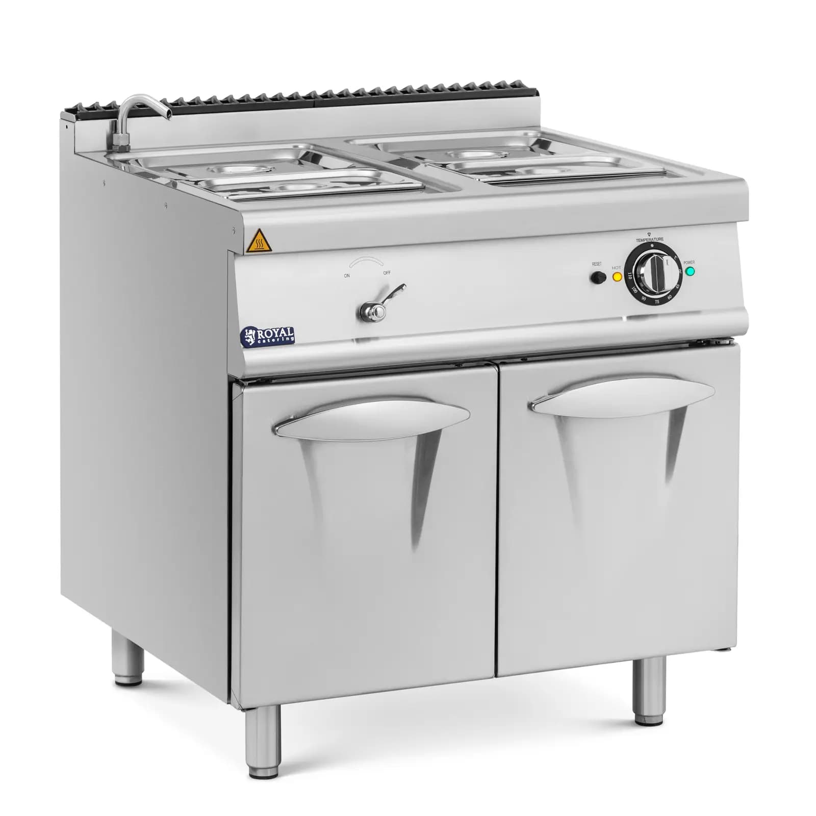 Bain-marie 6000 W 2 x GN 1/2 2 x GN 1/3 Wasserhahn Unterschrank (80 x 73 cm) Royal Catering - Bain Marie und Bain Marie Wagen by