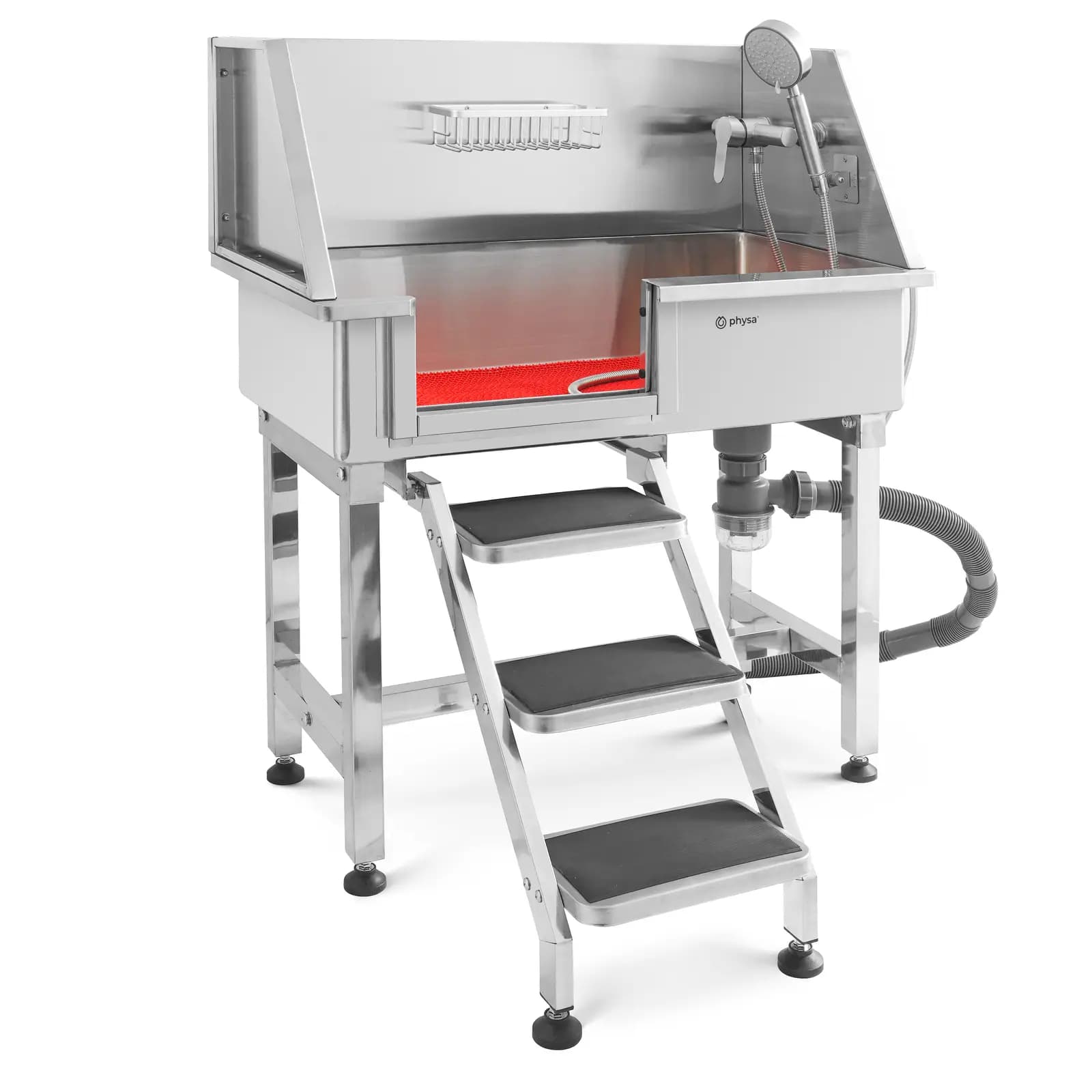Hundebadewanne Edelstahl bis 60 kg mit Treppe - Tierbedarf by Physa