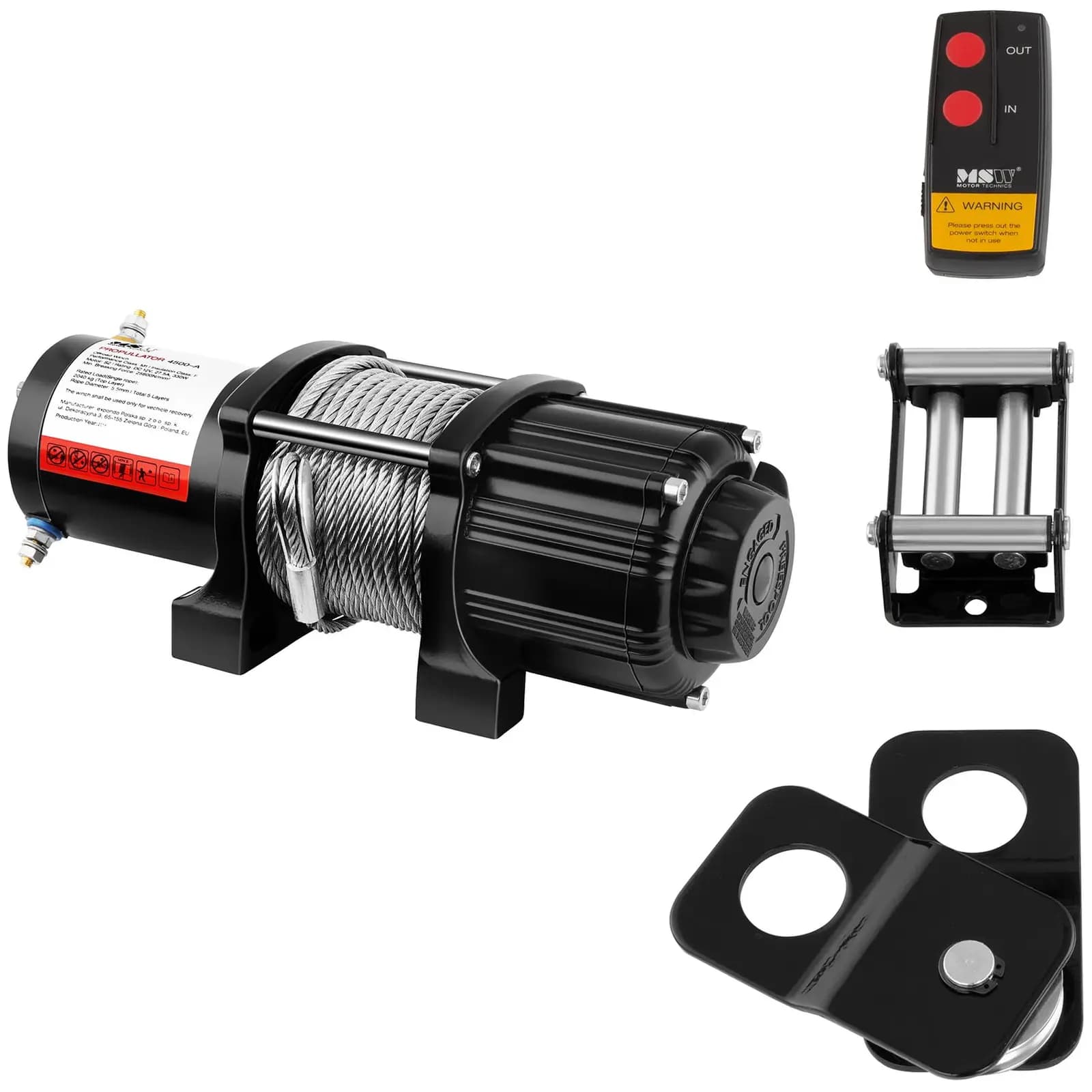 Offroad-seilwinde 2.040 kg 4.500 lbs 12 V 15 m Stahlseil Inkl. Umlenkrolle - Seilwinden 12V by MSW