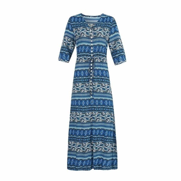 Langes Damenkleid mit Muster blau S