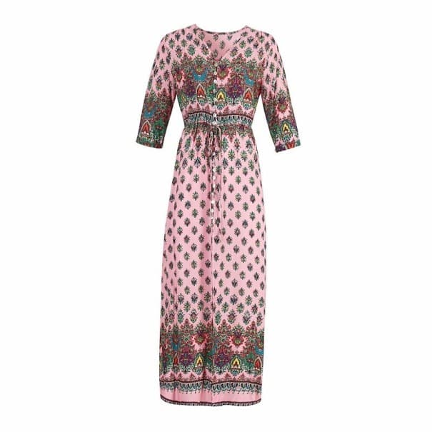 Langes Damenkleid mit Muster rosa L