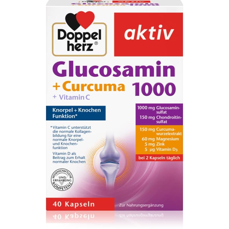 Doppelherz Glucosamin 1000 + Curcuma + Vitamin C Kapseln für eine gute Knorpel- und Knochenfunktion 72 g