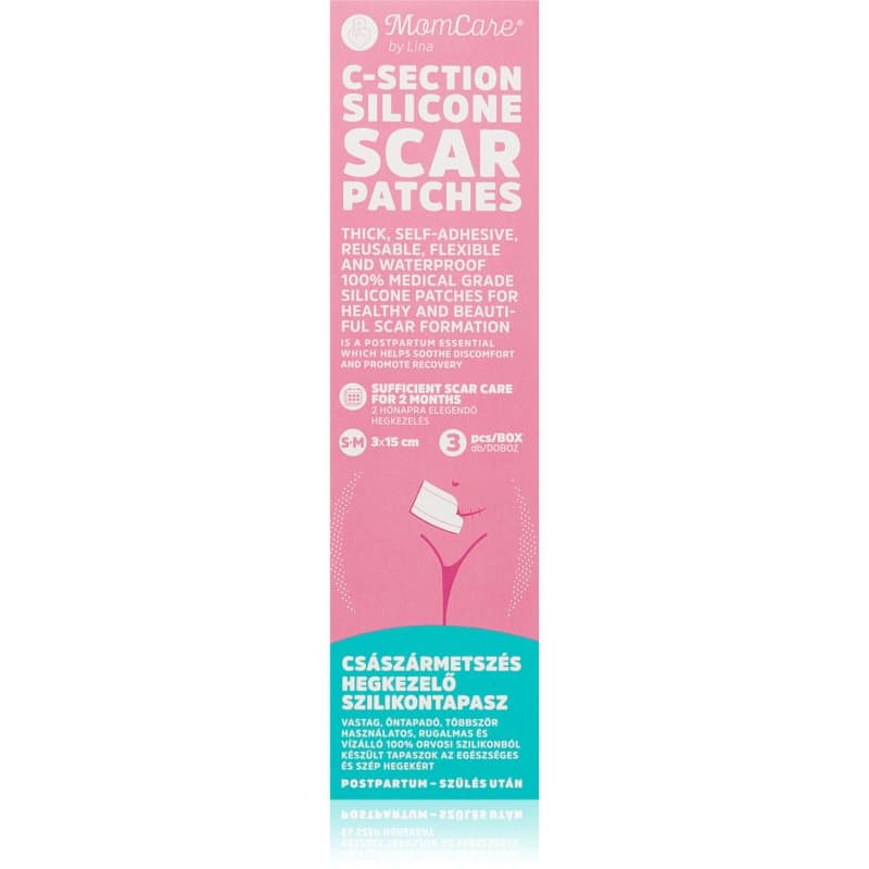 MomCare by Lina C-Section Silicone Scar Patches Silikonpflaster für Kaiserschnittnarben Größe S-M 3x15 cm 3 St.