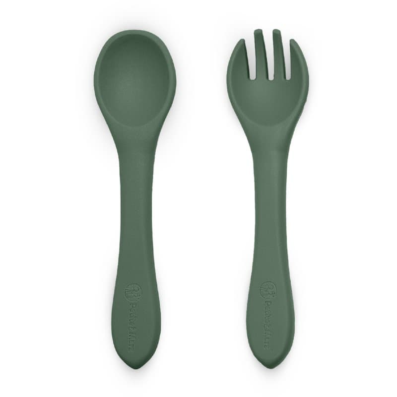 Petite&Mars Take&Match Silicone Cutlery Besteck Misty Green 6 m+ 2 St.