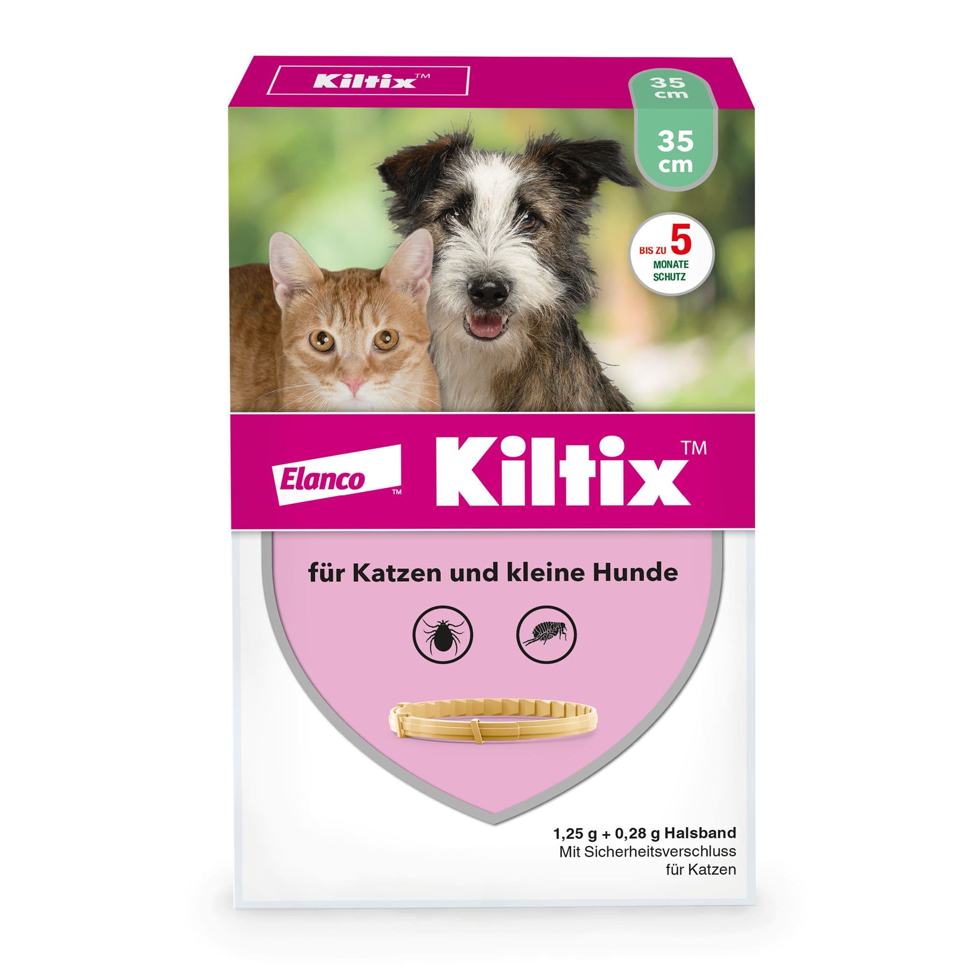 Kiltix Halsband für Katzen und kleine Hunde gegen Zecken Flöhe, bis zu 5 Monate Wirkung, Länge ca. 35 cm 1 St