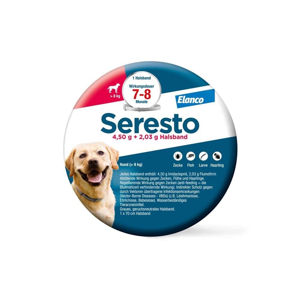 Seresto Halsband für große Hunde über 8 kg gegen Zecken und Flöhe, wirkt abtötend repellierend bis zu Monate 1 St